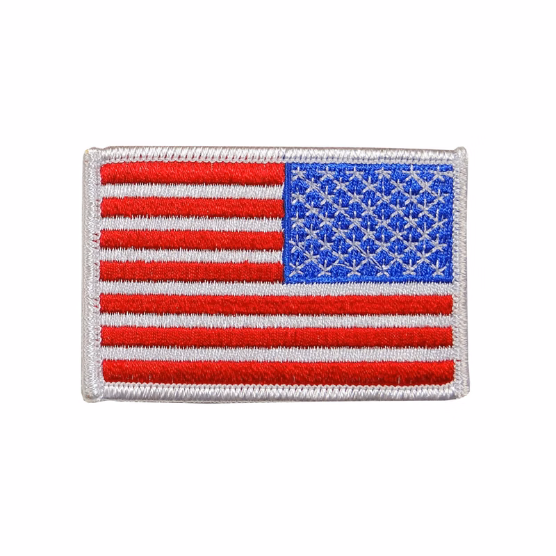 USA - American Reversed Flag Embroidered Patch - White Border - 2" x 3" - EAF-3-White