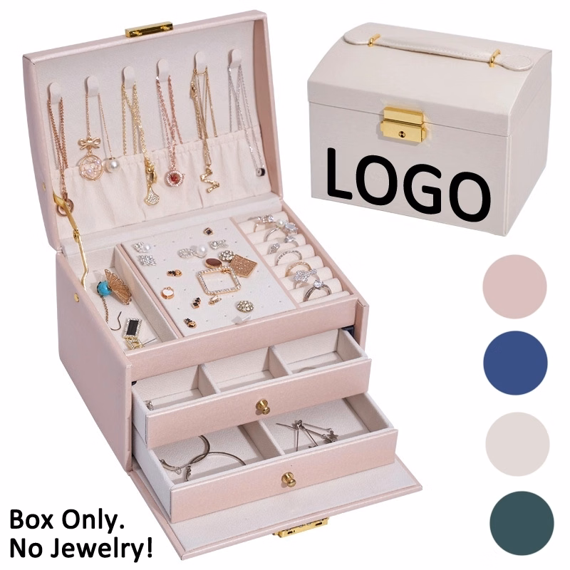 Custom 3-Layer PU Jewelry Organizer Box with Drawer & Handle