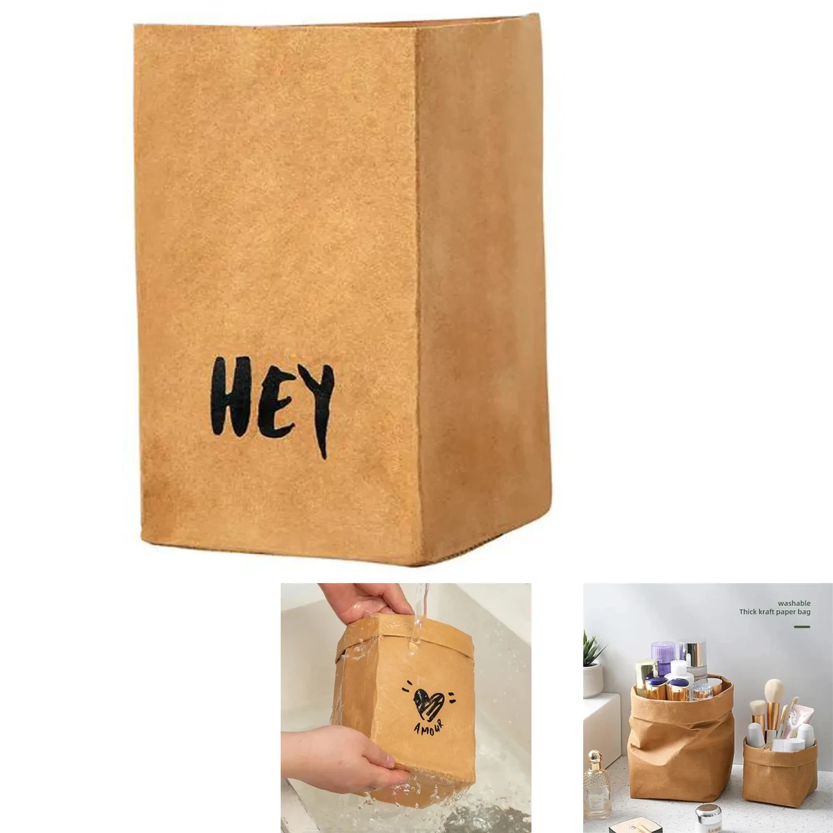 4.7" x 4.7" x 9.1" Custom Washable Tearproof Kraft Paper Bag 1
