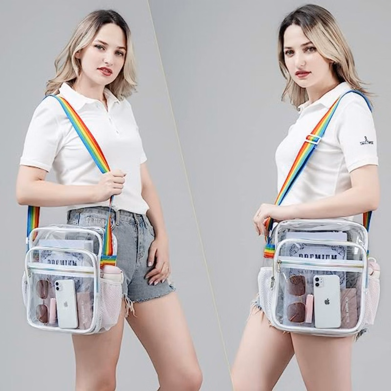 Crossbody Messenger Clear PVC Shoulder Stadium Approved Bag with Mesh Pockets