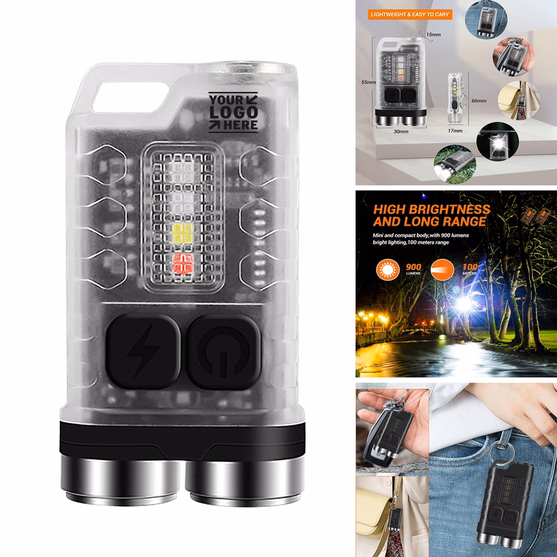 Small Portable Tactical Rechargeable Keychain Set 900 High Lumens Super Bright Mini EDC Flashlight