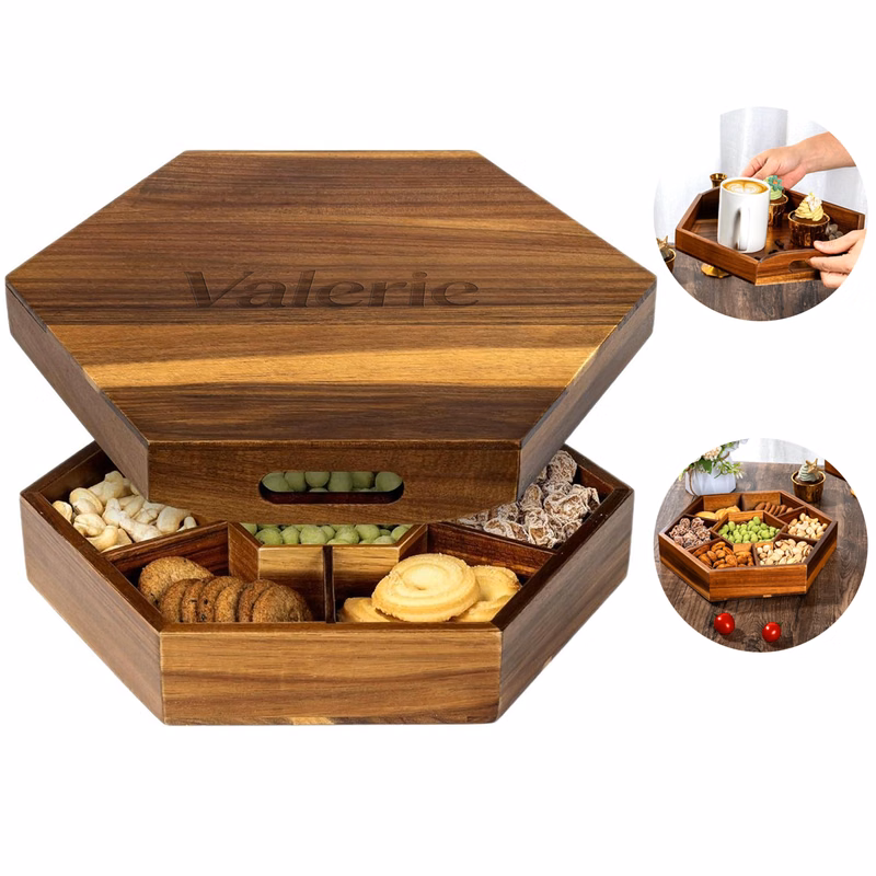 Wood Snack Serving Tray w/ Lid