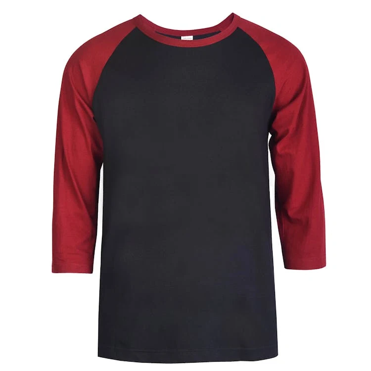 Men's 3/4 Sleeve Baseball T-Shirt - Large Burgundy/Black 1