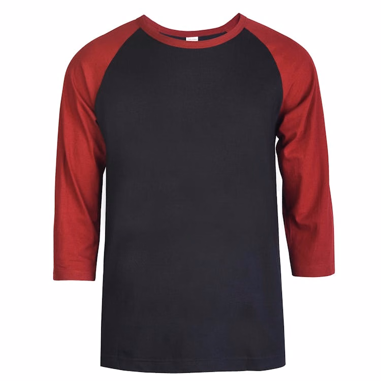 Men's 3/4 Sleeve Baseball T-Shirt - Large Burgundy/Black