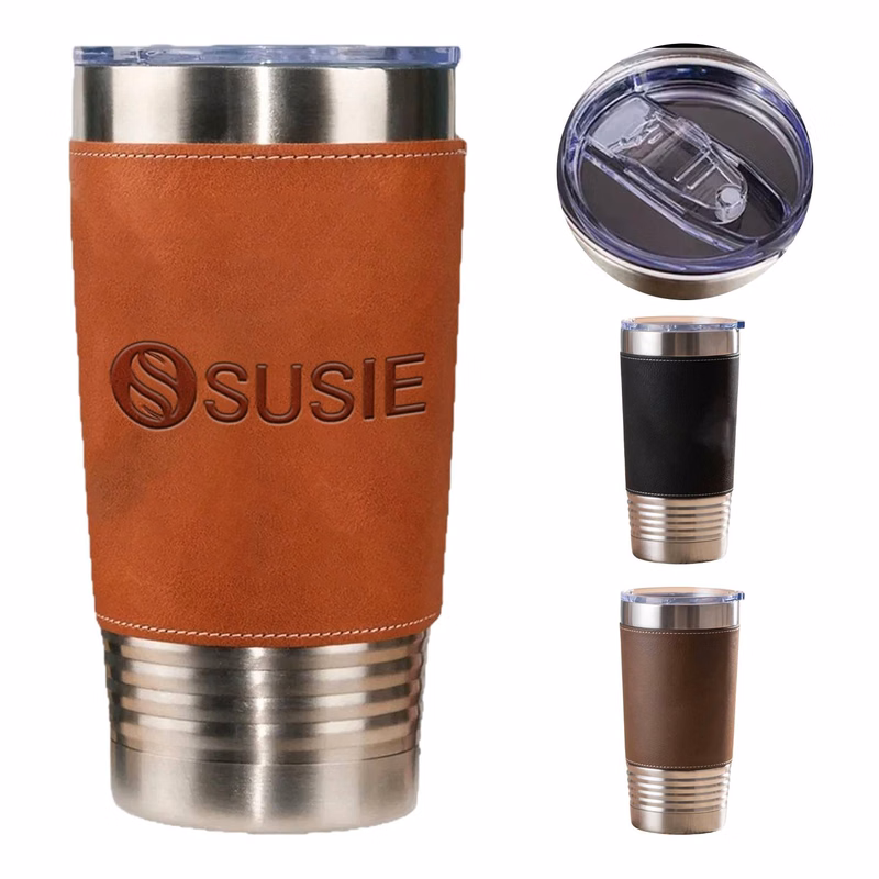 20 oz Metal Tumbler with PU Leather Holder