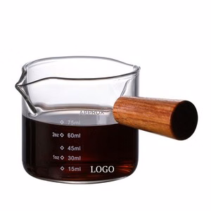 Double Spout Coffee Measuring Glass With Wood Handle