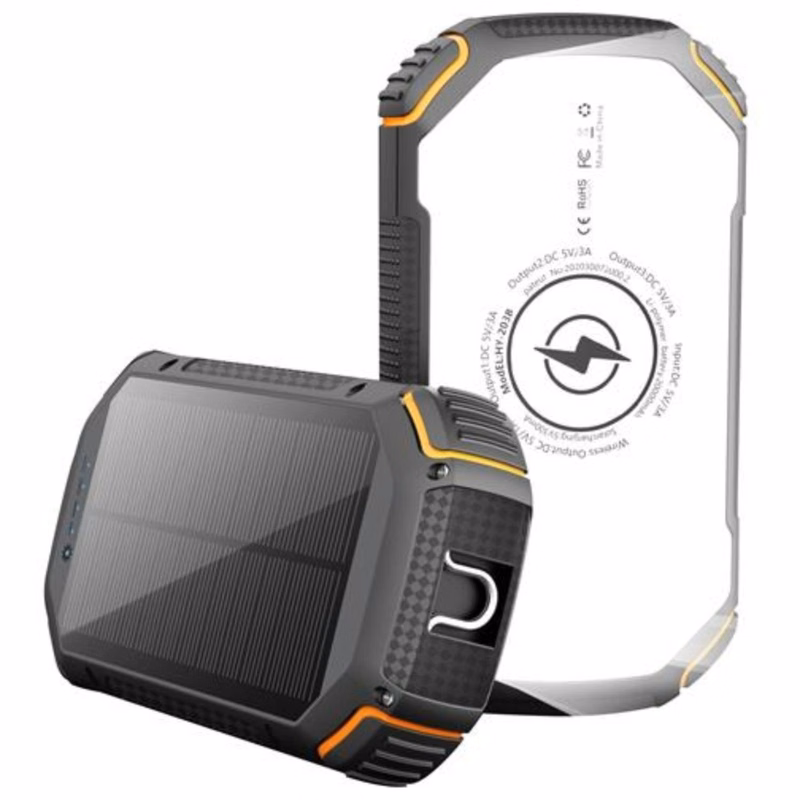 water proof portable Solar Power Banks 20000mAh Led Light with Wireless charger