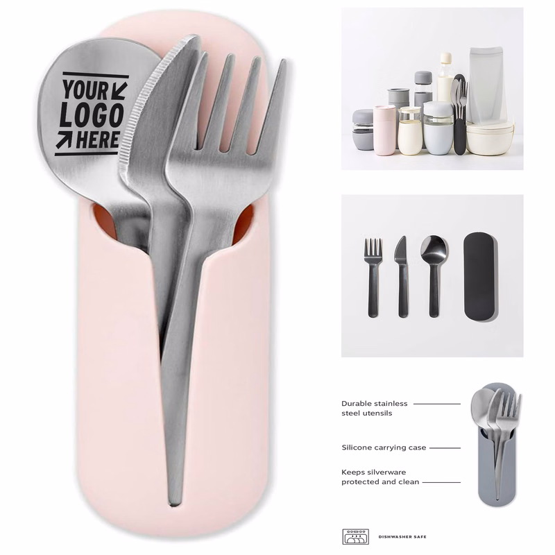 Portable Compact Set Porter Stainless Steel Utensils With Silicone Carrying Case