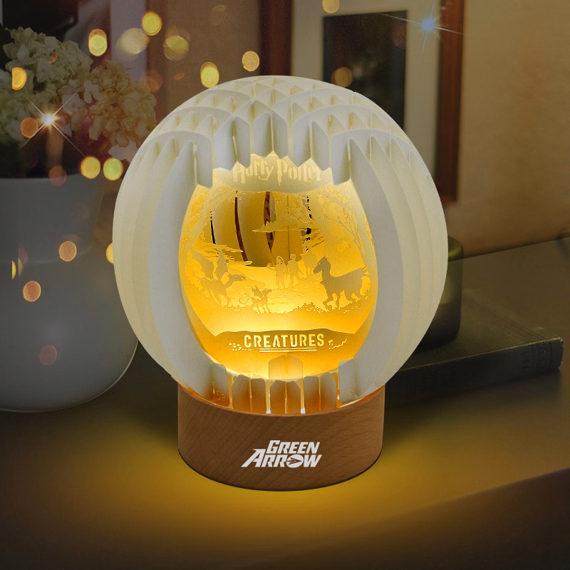 3D Paper Art Table Lamp With Wood Base