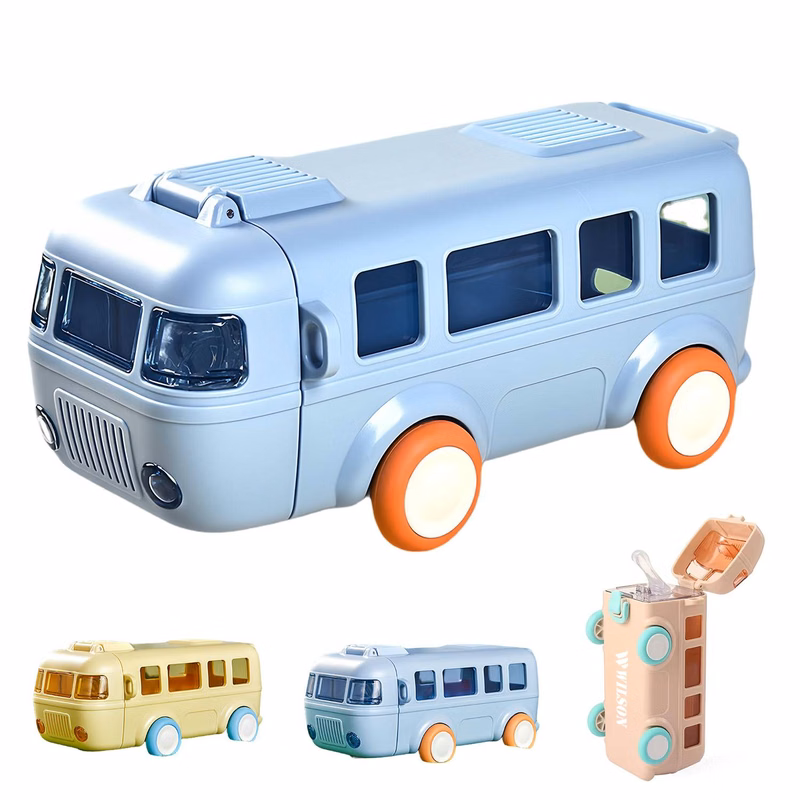 Summer Cute Bus Water Bottle w/ Shoulder Strap