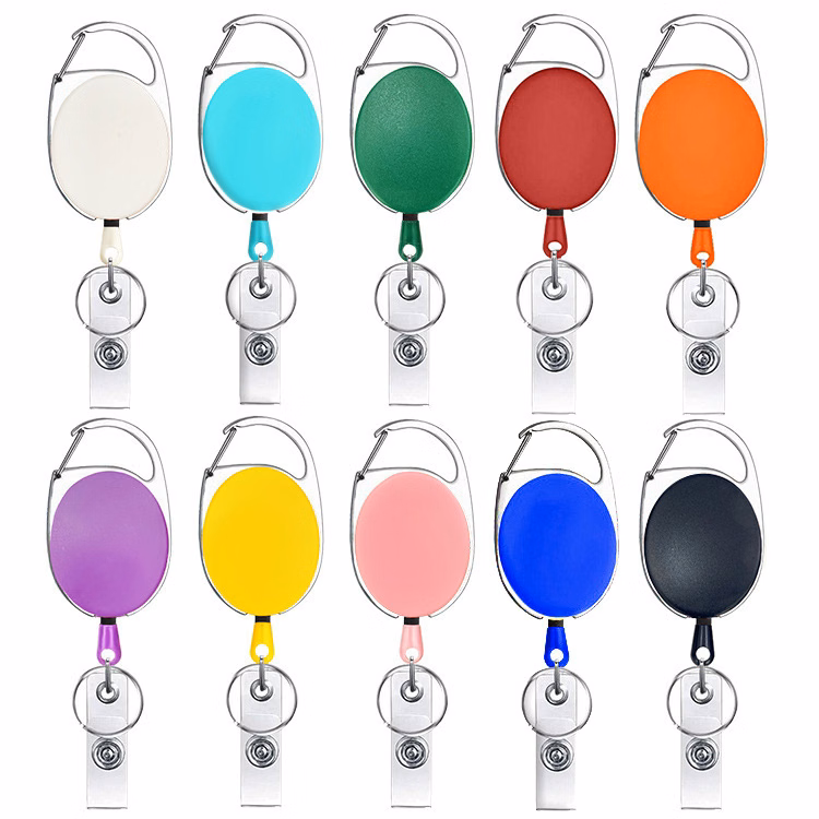 Retractable Badge Holder W/ Carabiner Clip & Keychain