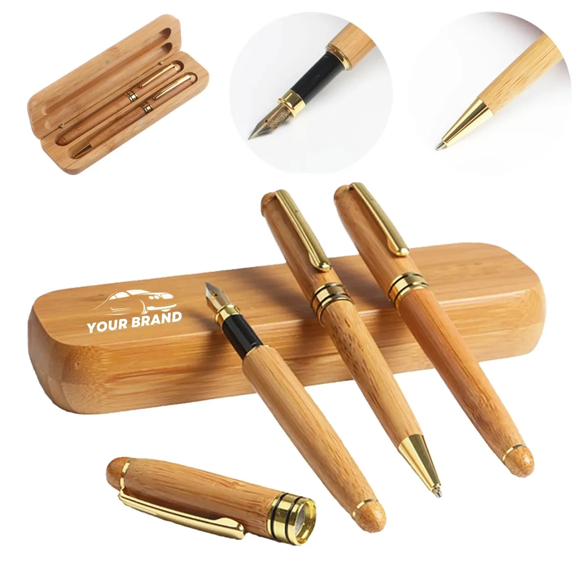 Wooden Bamboo Set Ballpoint Signature Pen Craft Gift Box 1