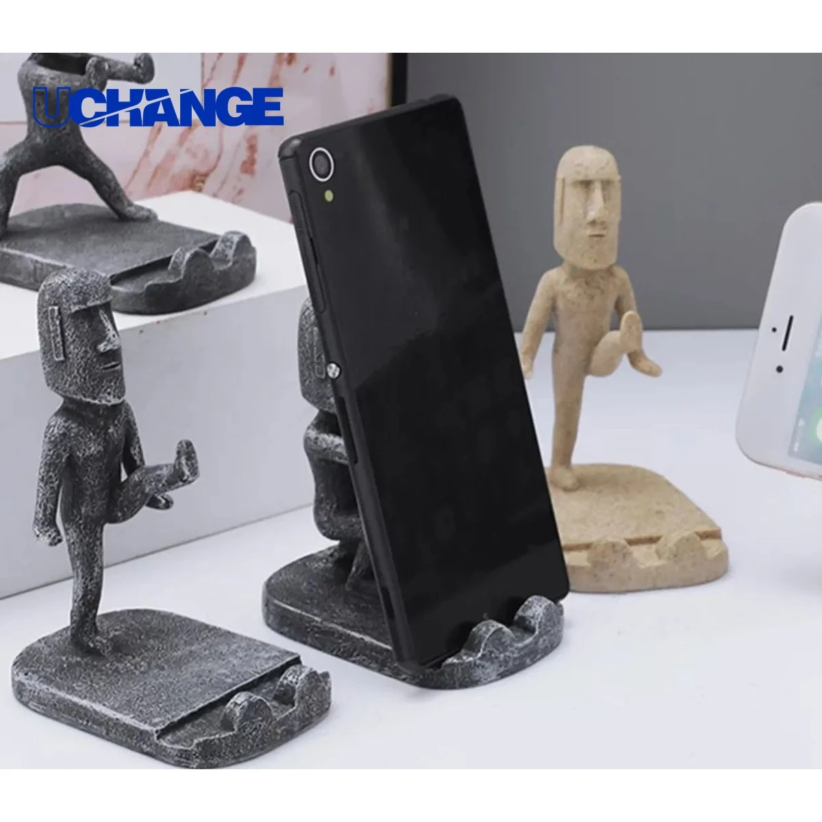 Kung Fu Moai Phone Stand Decorative Desk Holder for Mobile Devices 1