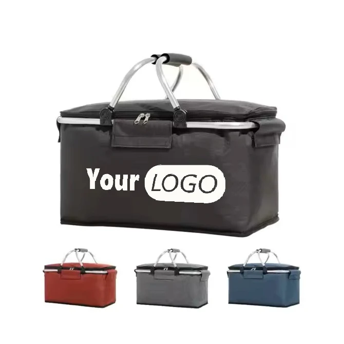 Folding Portable Insulated Basket Picnic Bag 1