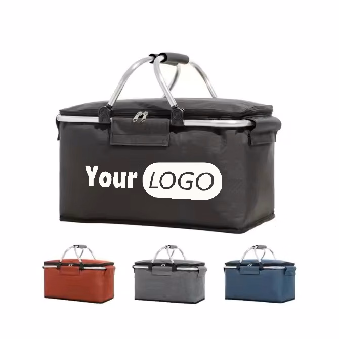 Folding Portable Insulated Basket Picnic Bag