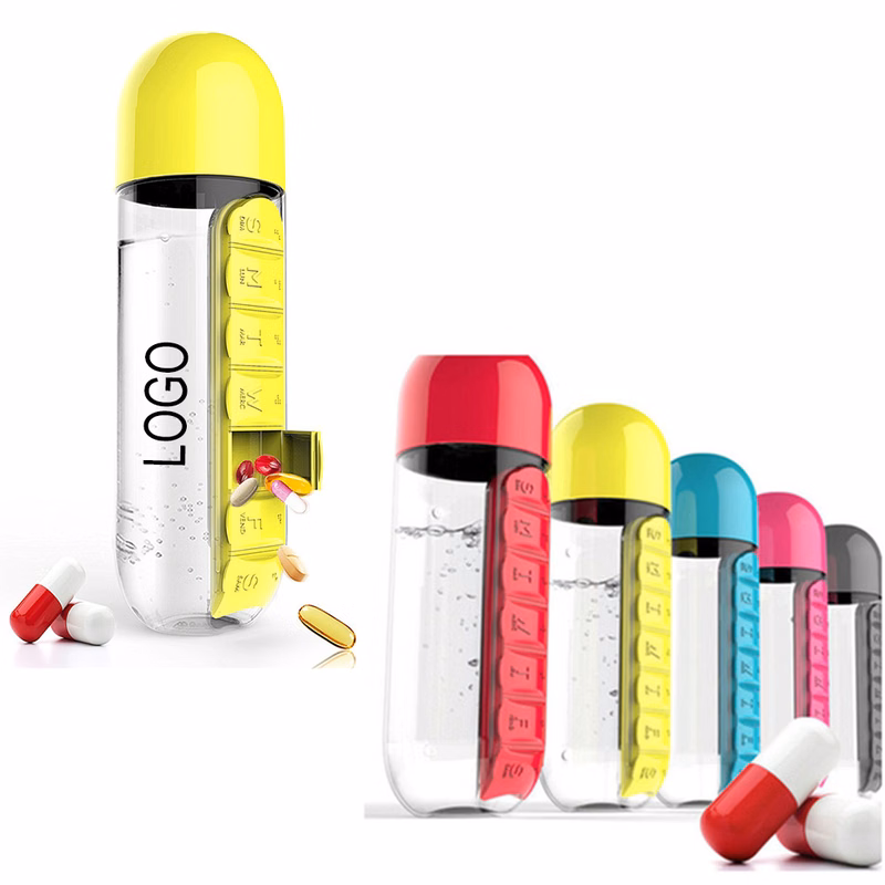 2-in-1 Water Bottle with 7 Daily Pill Box