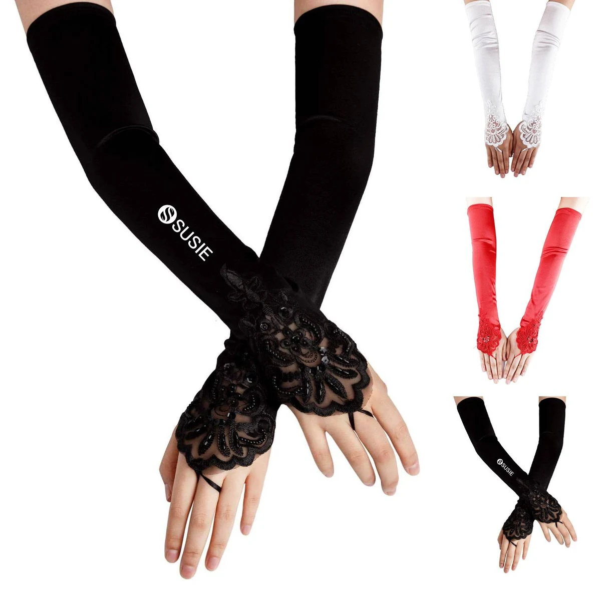 Long Flapper Evening Opera Satin Gloves 1