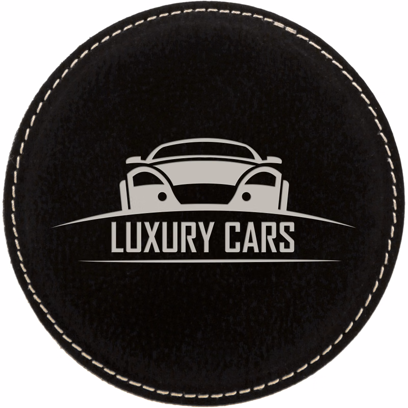 4" Round Black/Silver Leatherette Coaster