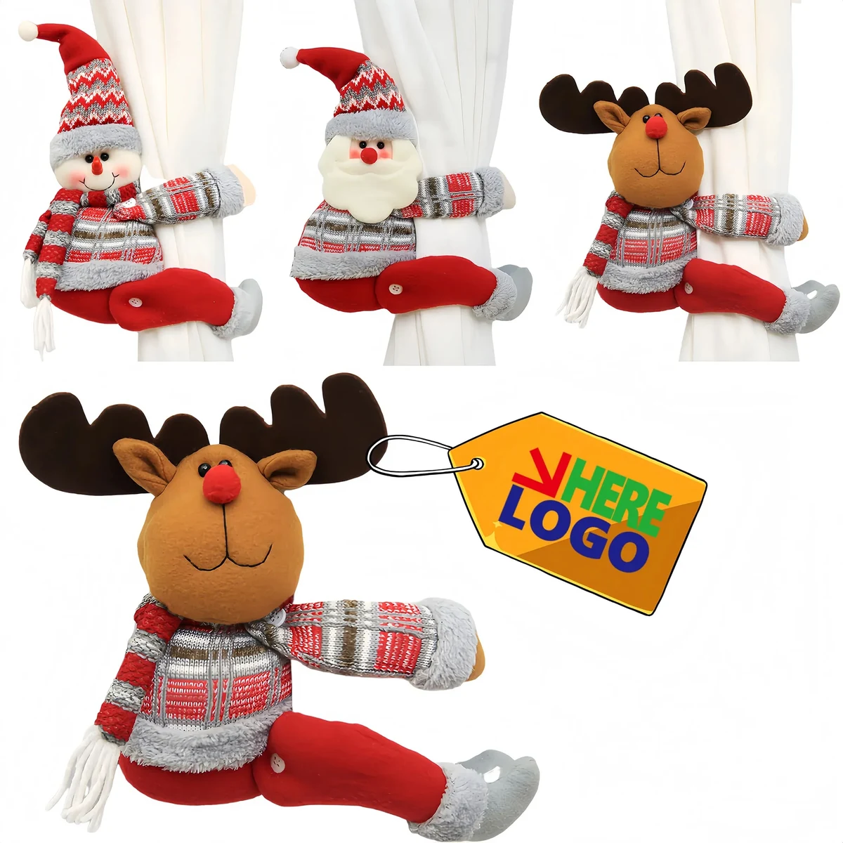 Festive Christmas Curtain Clip Cartoon Character Decor 1