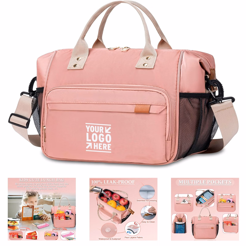 Teen Girls kids Portable Toddler Insulated Bag Water Bottle Holder Pink Lunch Box