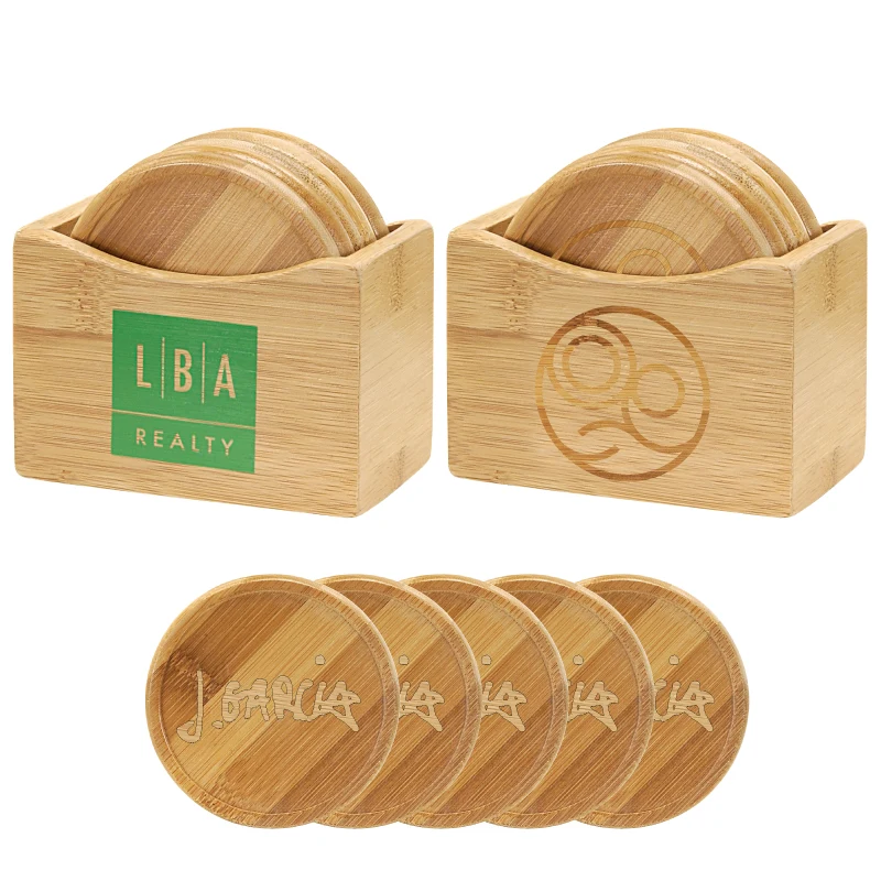 5 Piece Bamboo Coaster Set w/Coaster Stand 1