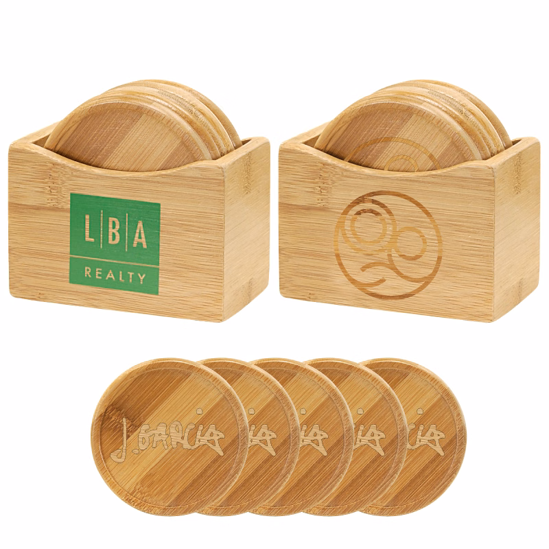 5 Piece Bamboo Coaster Set w/Coaster Stand