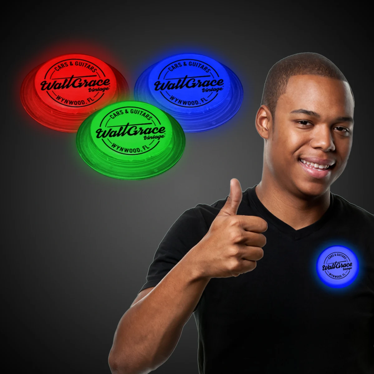 3" Self-Adhering Circle Shaped Light Up Glow Badge 1