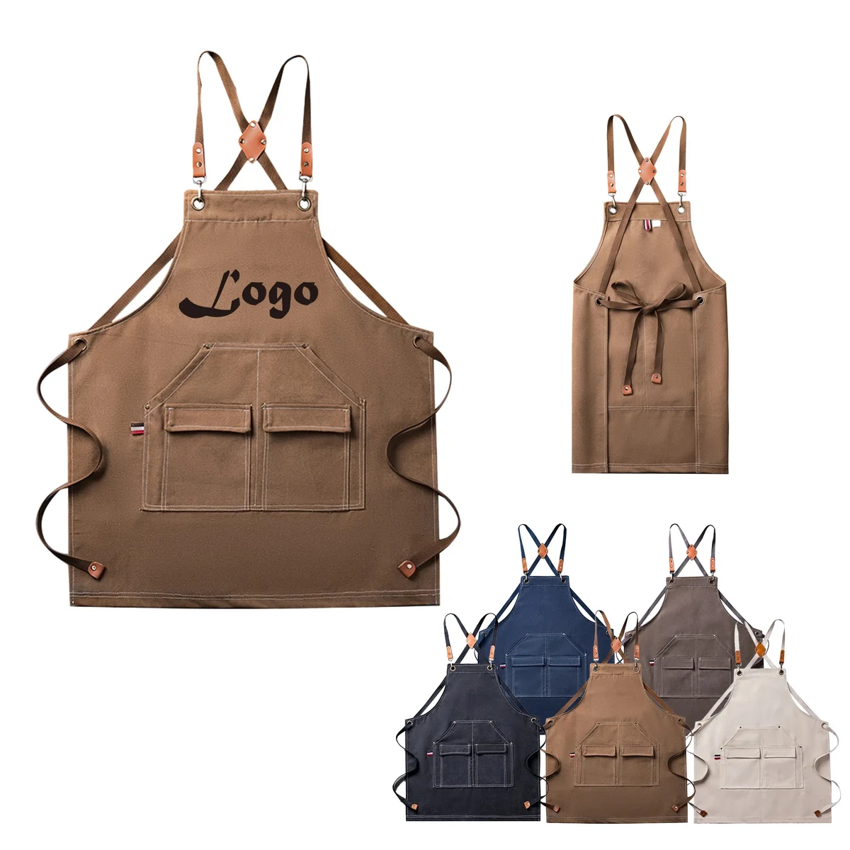 Cross-back Canvas Apron with Enlarged Pocket 1
