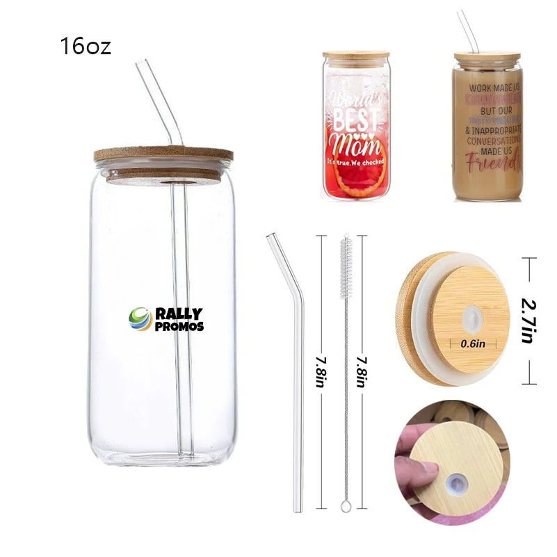 16oz Glass Cups With Bamboo Lid And Glass Straw 1