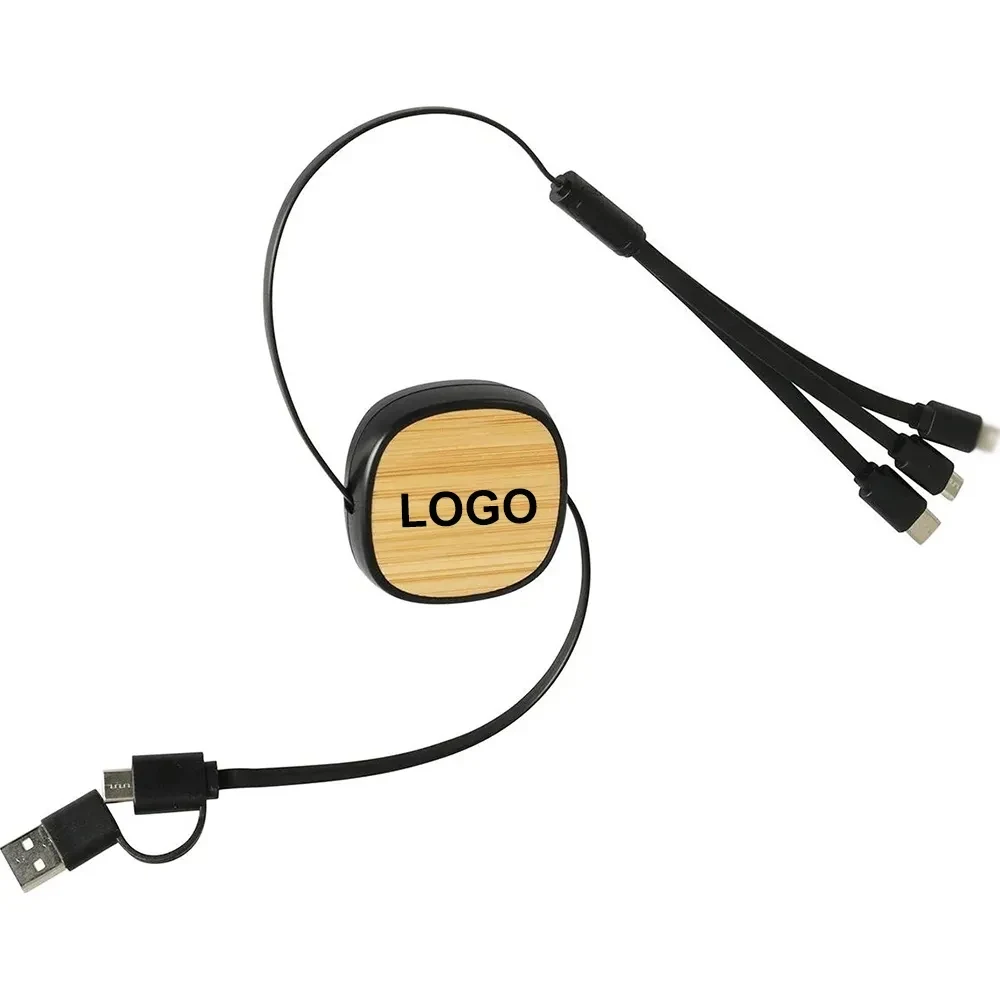 Bamboo Retractable 3-in-1 Charging Cable 1