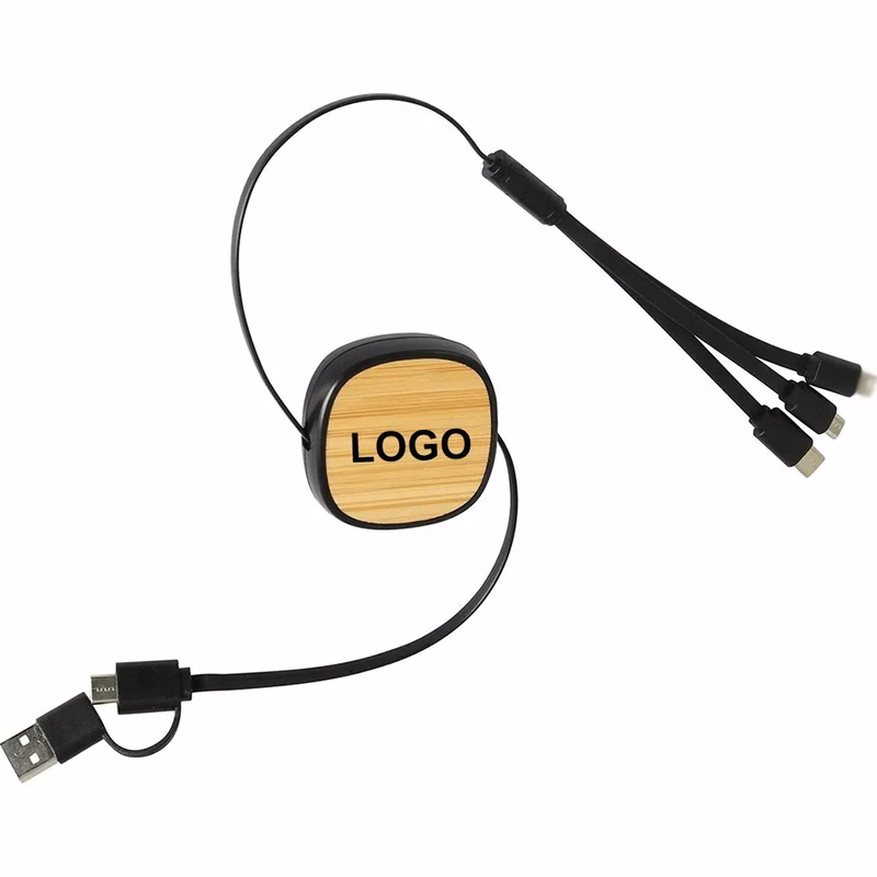 Bamboo Retractable 3-in-1 Charging Cable