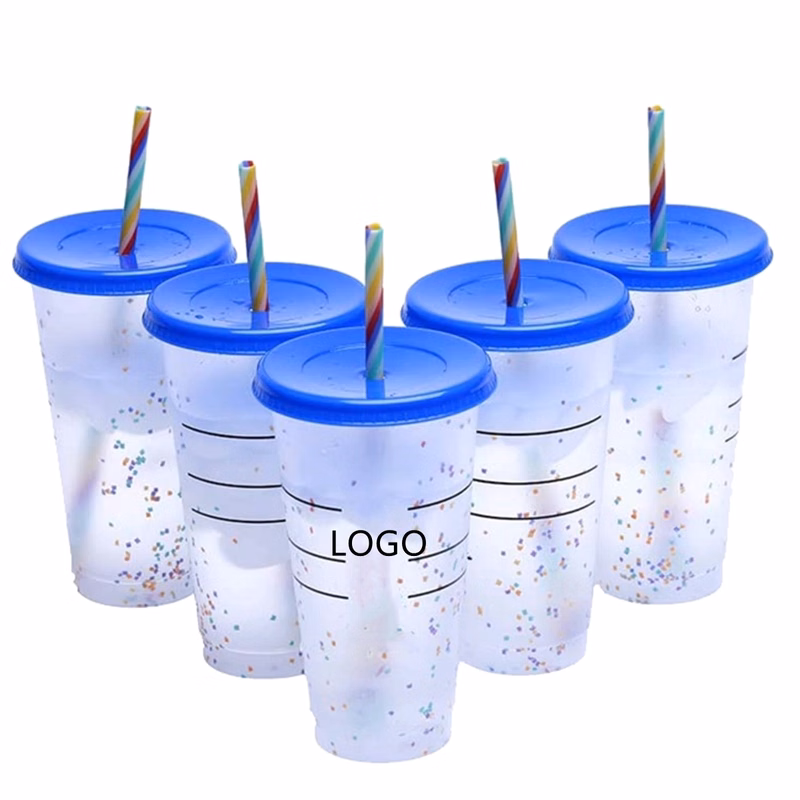 24 Oz Confetti Cups Color Changing Tumblers With Straw