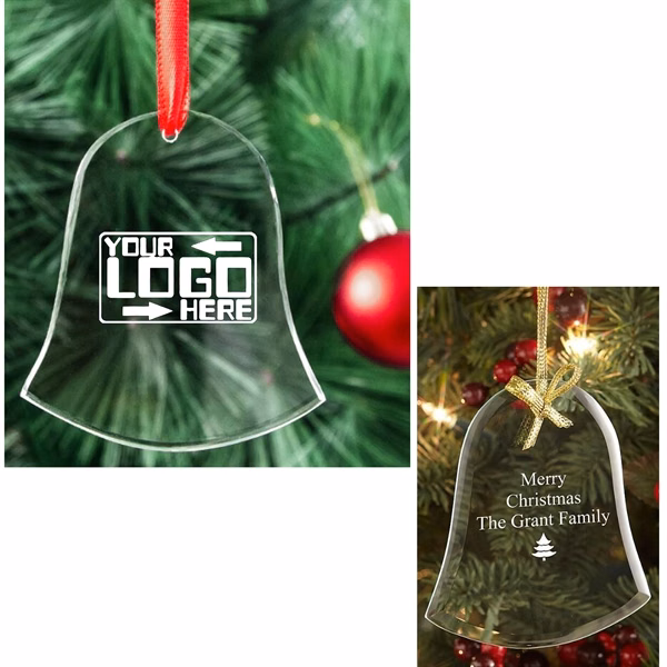 Custom Clear Glass Bell Ornament with Ribbon — Holiday Branding Keepsake