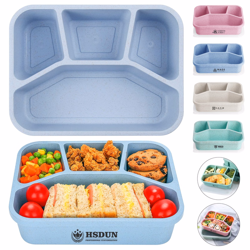 Portable 4-Compartment Wheat Straw Lunchbox