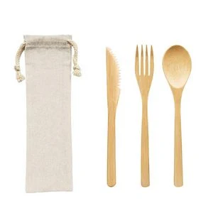 3 In 1 Flatware Bamboo Knife Fork Spoon Set With Pouch 1