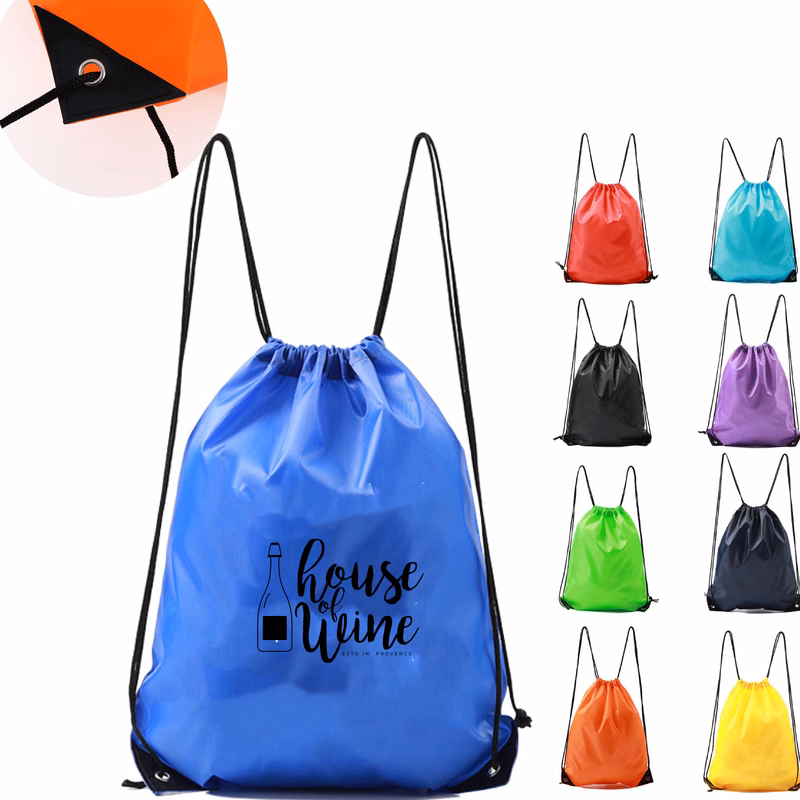 Black Trim Drawstring Backpack Gym Bag