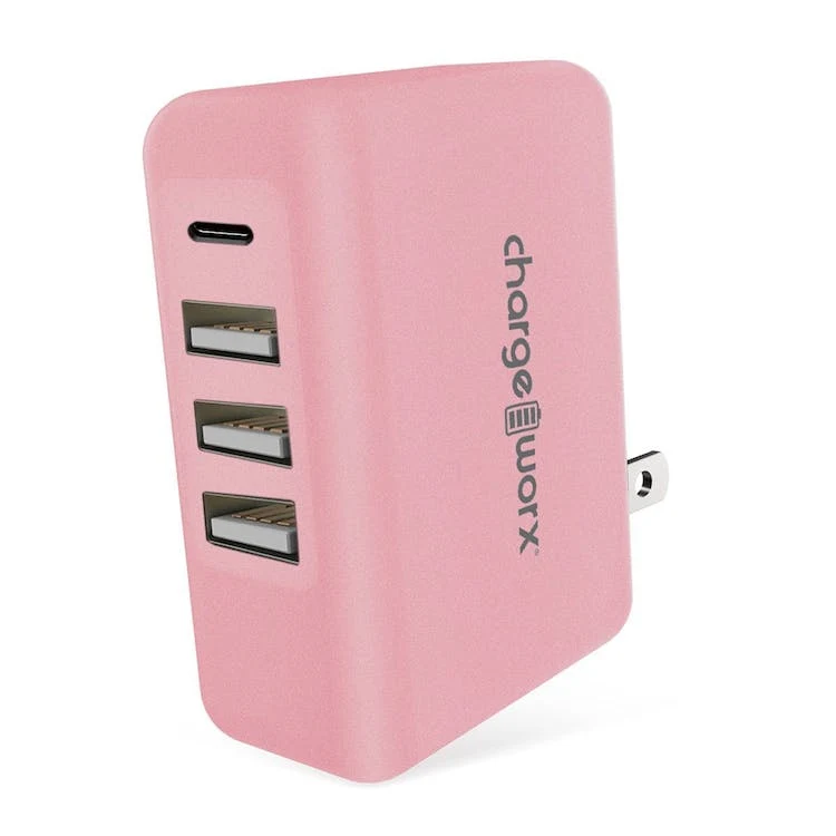 4-Port USB and USB-C Wall Charger - Pink 1