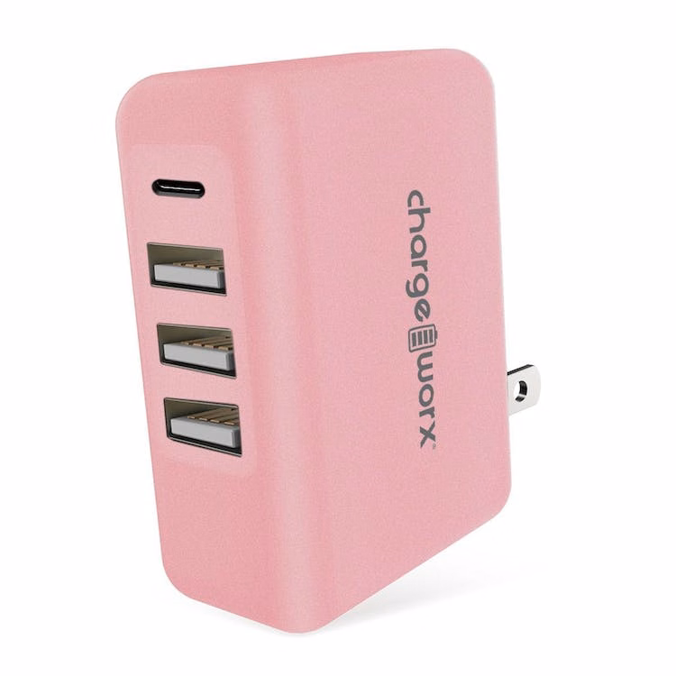 4-Port USB and USB-C Wall Charger - Pink