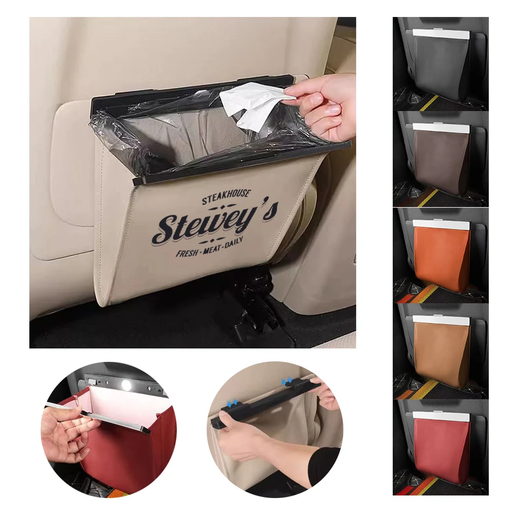 Magnetic Leather Car Trash Bag with LED Light 1