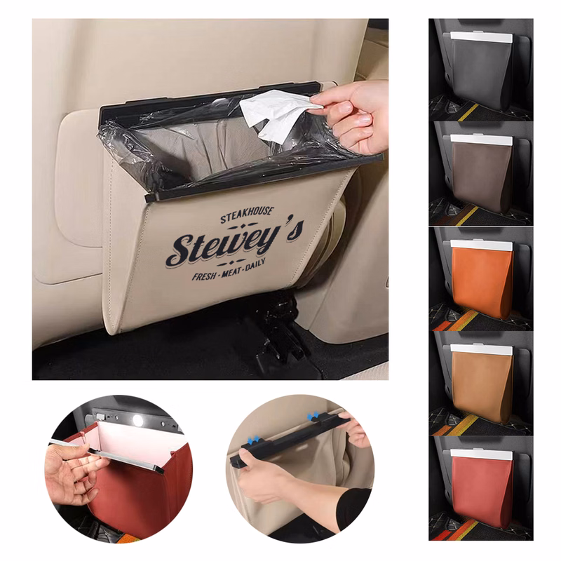 Magnetic Leather Car Trash Bag with LED Light