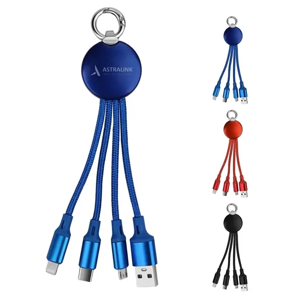 Custom Nylon 3 in 1 Light Up Charging Cable With Key Ring — Travel Tech Promo 1