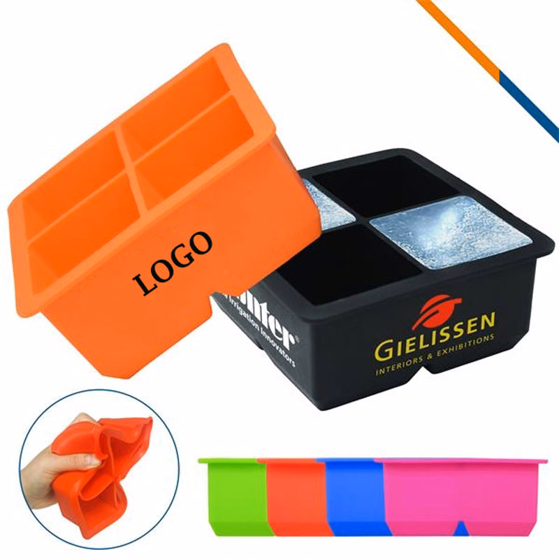 4 Ice Cube Molds Silicone Ice Tray w/Lid