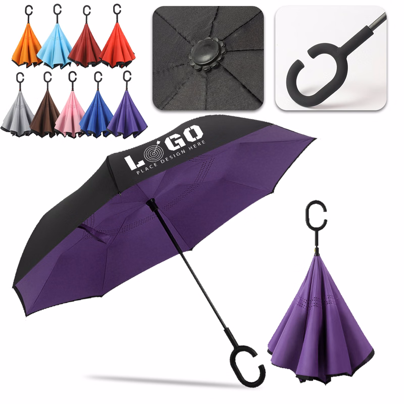 C-Shaped Handle Hands-Free Stand-Up Inverted Umbrella