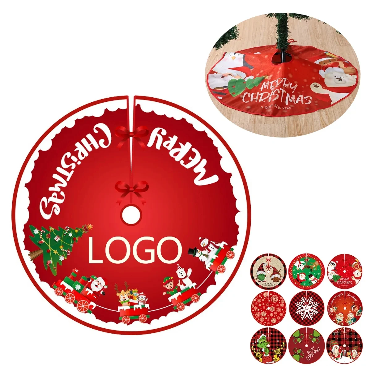 Polyester Red Christmas Tree Skirt 1