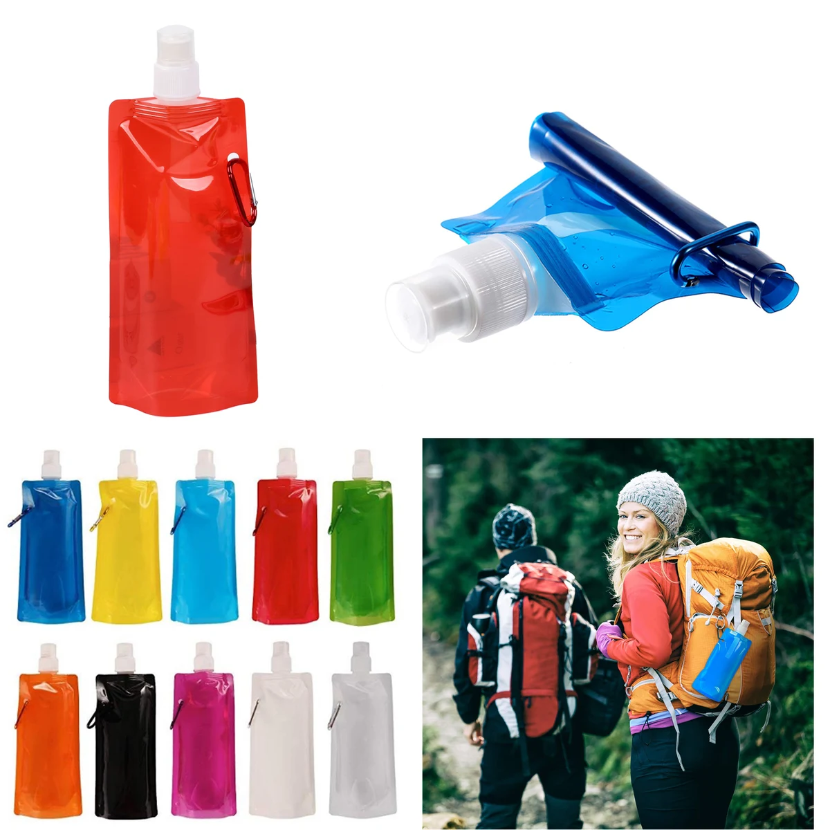 16 oz Collapsible Reusable Water Bag With Clip 1