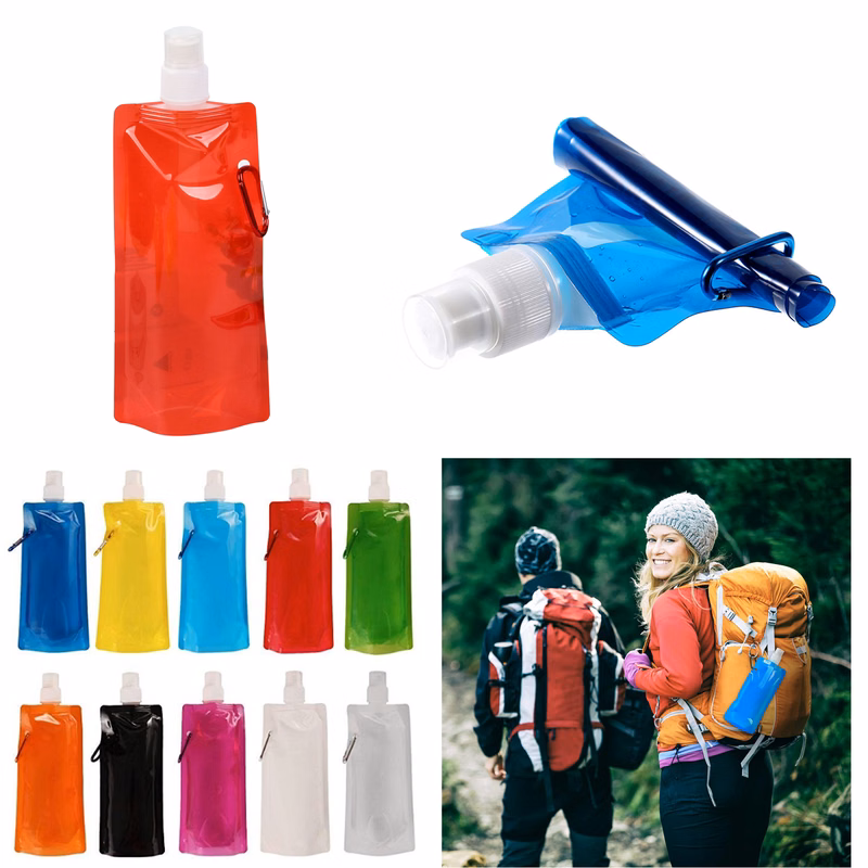 16 oz Collapsible Reusable Water Bag With Clip