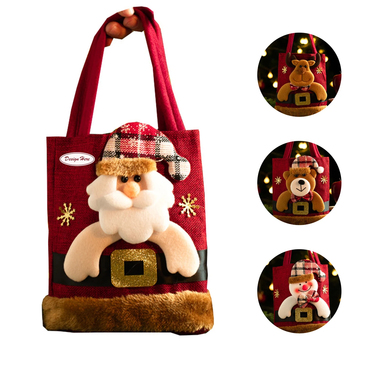 Santa-Themed Burlap Christmas Gift Bag 1
