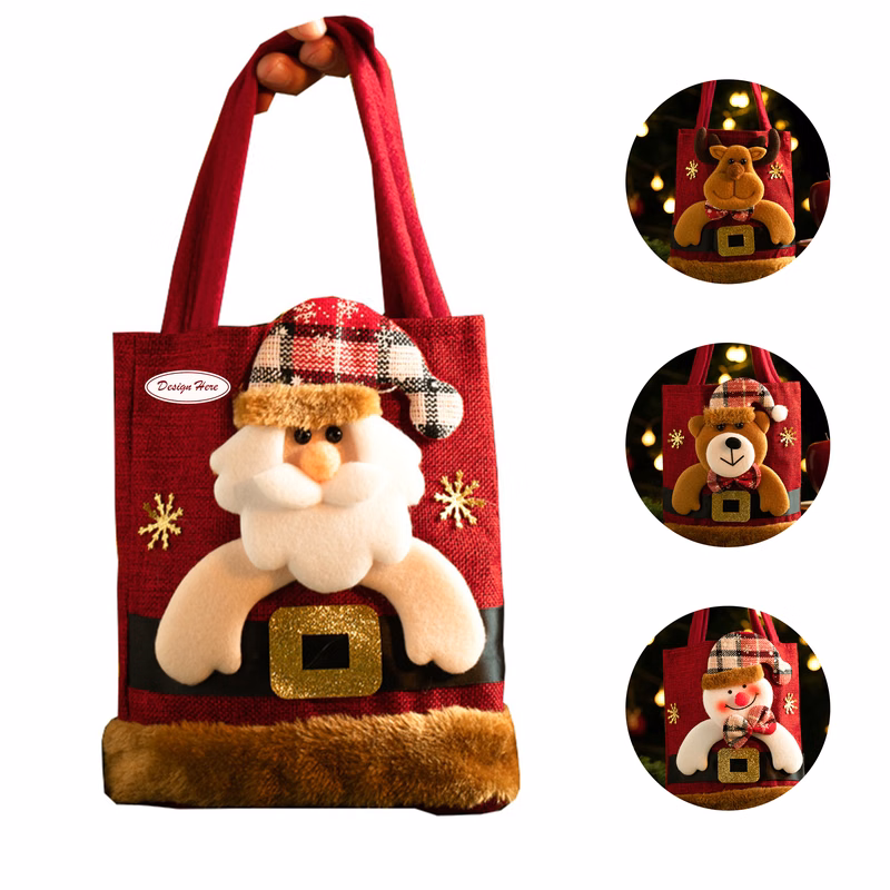 Santa-Themed Burlap Christmas Gift Bag