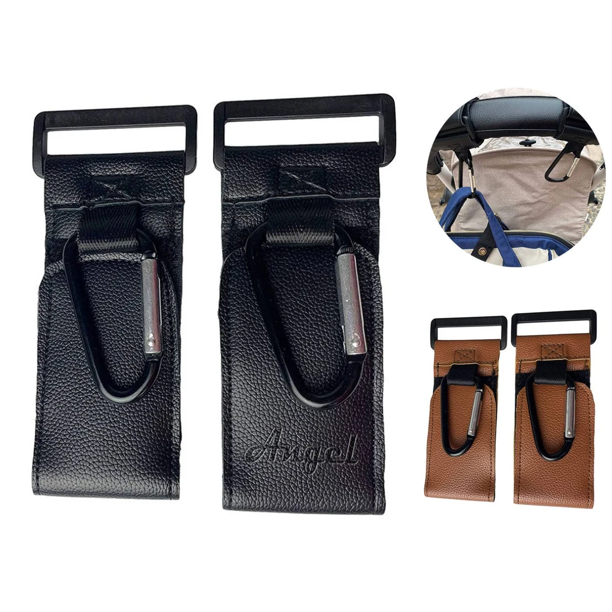 2Pcs Multipurpose PU Leather Baby Stroller Hooks 1