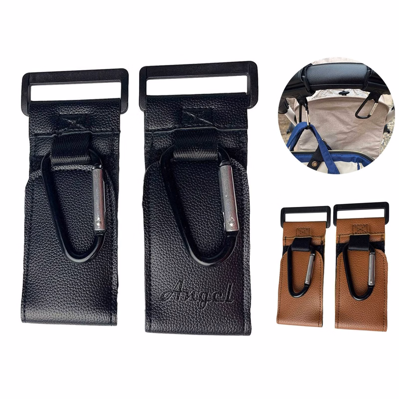 2Pcs Multipurpose PU Leather Baby Stroller Hooks